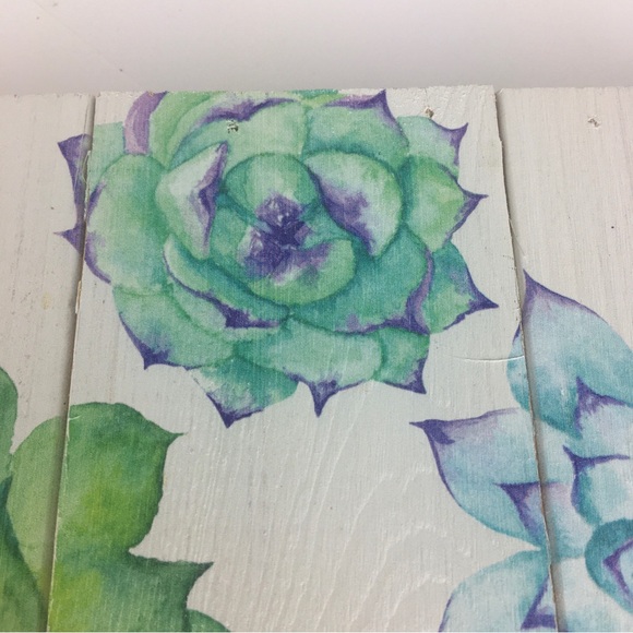 Live Simply Script on Wooden Box Frame Green Blue Succulents Zen 10x10x2 - Picture 5 of 10